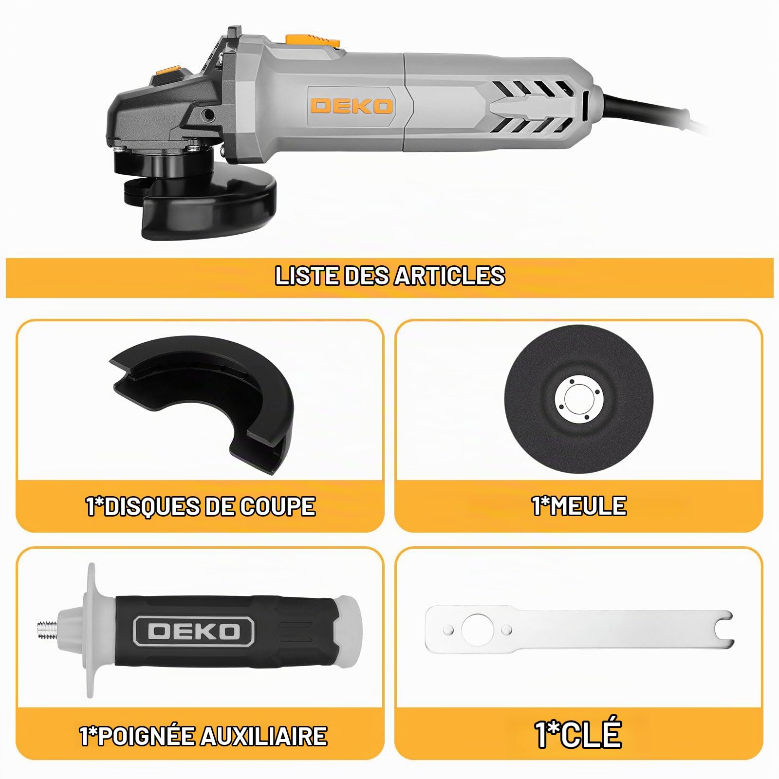 DEKOPRO POWER TOOLS meuleuse d’angle 750 W, 115 mm filaire