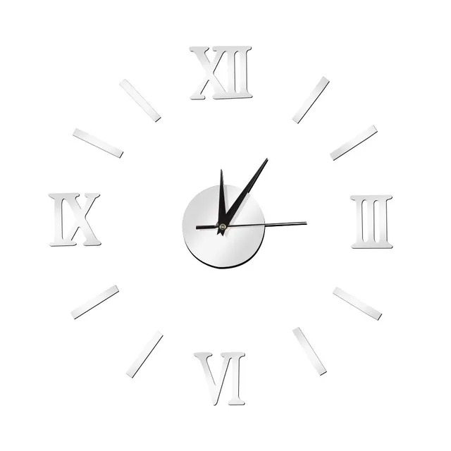 Omabeta Home Décor & Bathroom Décor horloge murale 3D argent à chiffres romains sans cadre