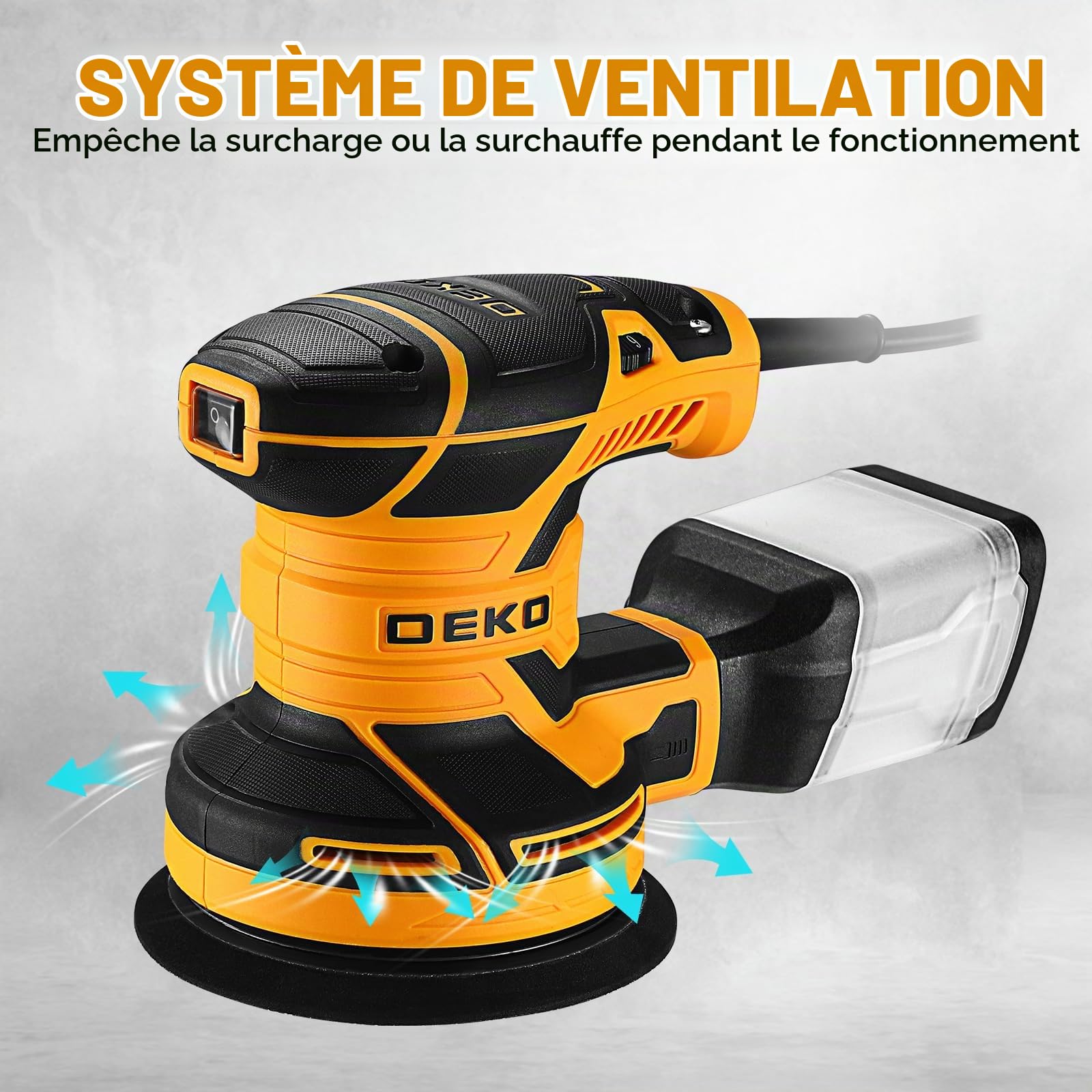 DEKOPRO POWER TOOLS ponceuse excentrique 300 W 125 mm jaune