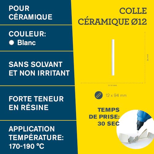 Rapid’os 16 Collage bâtons de colle céramique Ø12 × 94 mm, 14 pièces