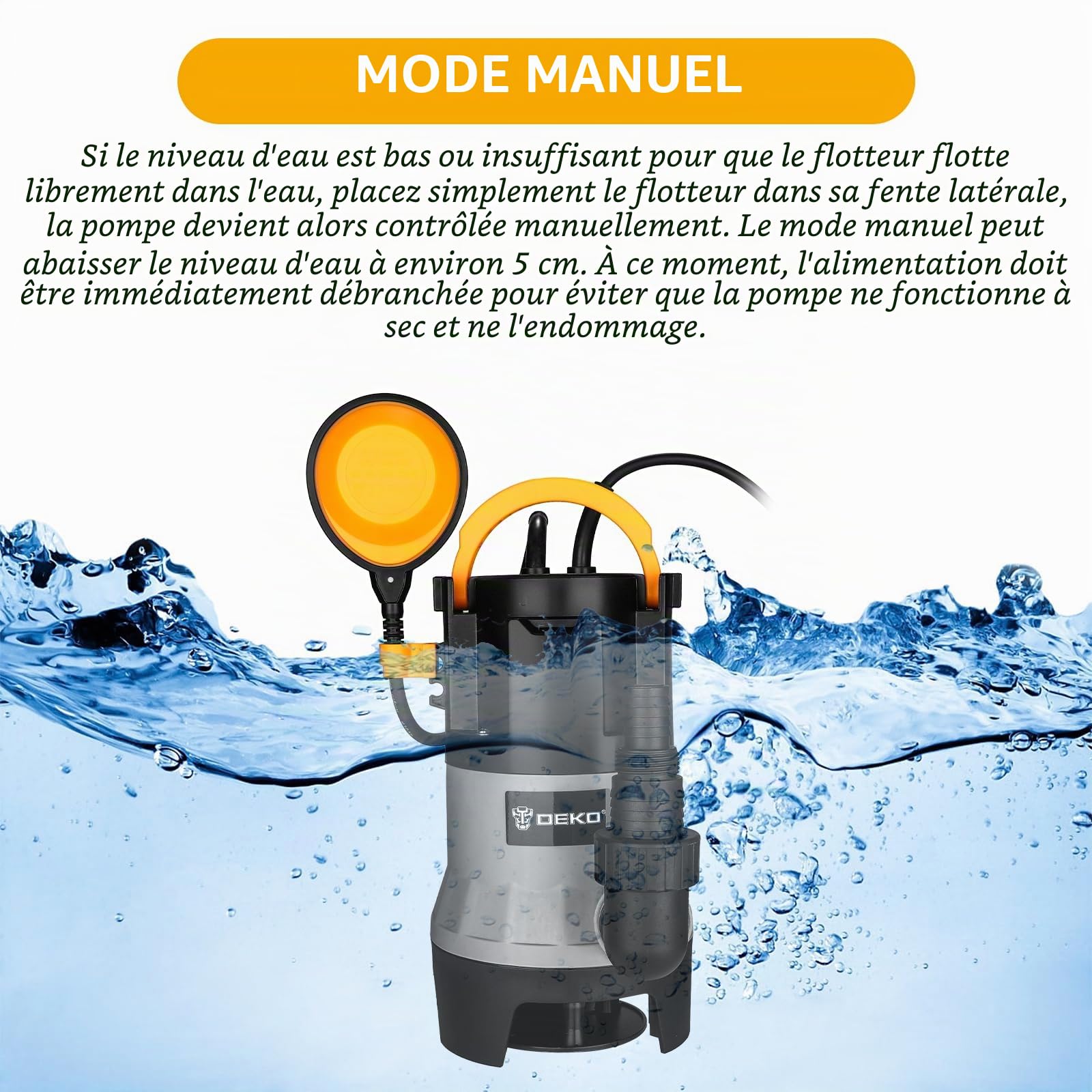 DEKOPRO SUMP PUMP pompe submersible 400 W eaux sales à flotteur