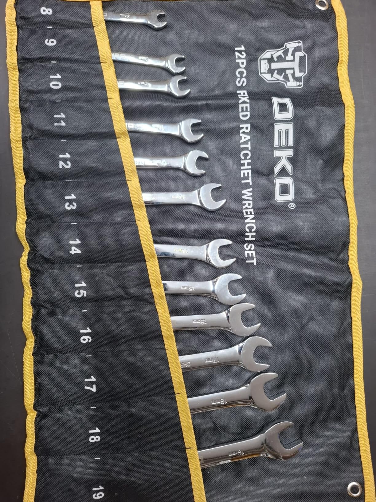 DEKOPRO SOCKET SET jeu de clés plates à cliquet 72 dents 12 pièces argent fixe