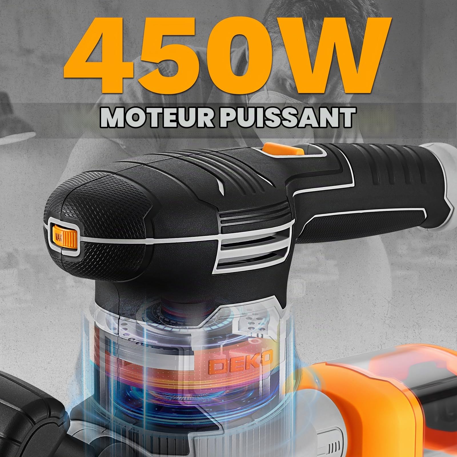 DEKOPRO POWER TOOLS ponceuse excentrique 450 W 125 mm avec variateur