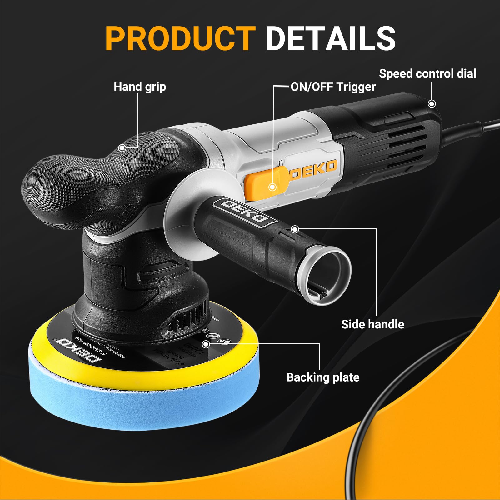 DEKOPRO POWER TOOLS polisseuse orbitale 800 W 150 mm double action 6 vitesses
