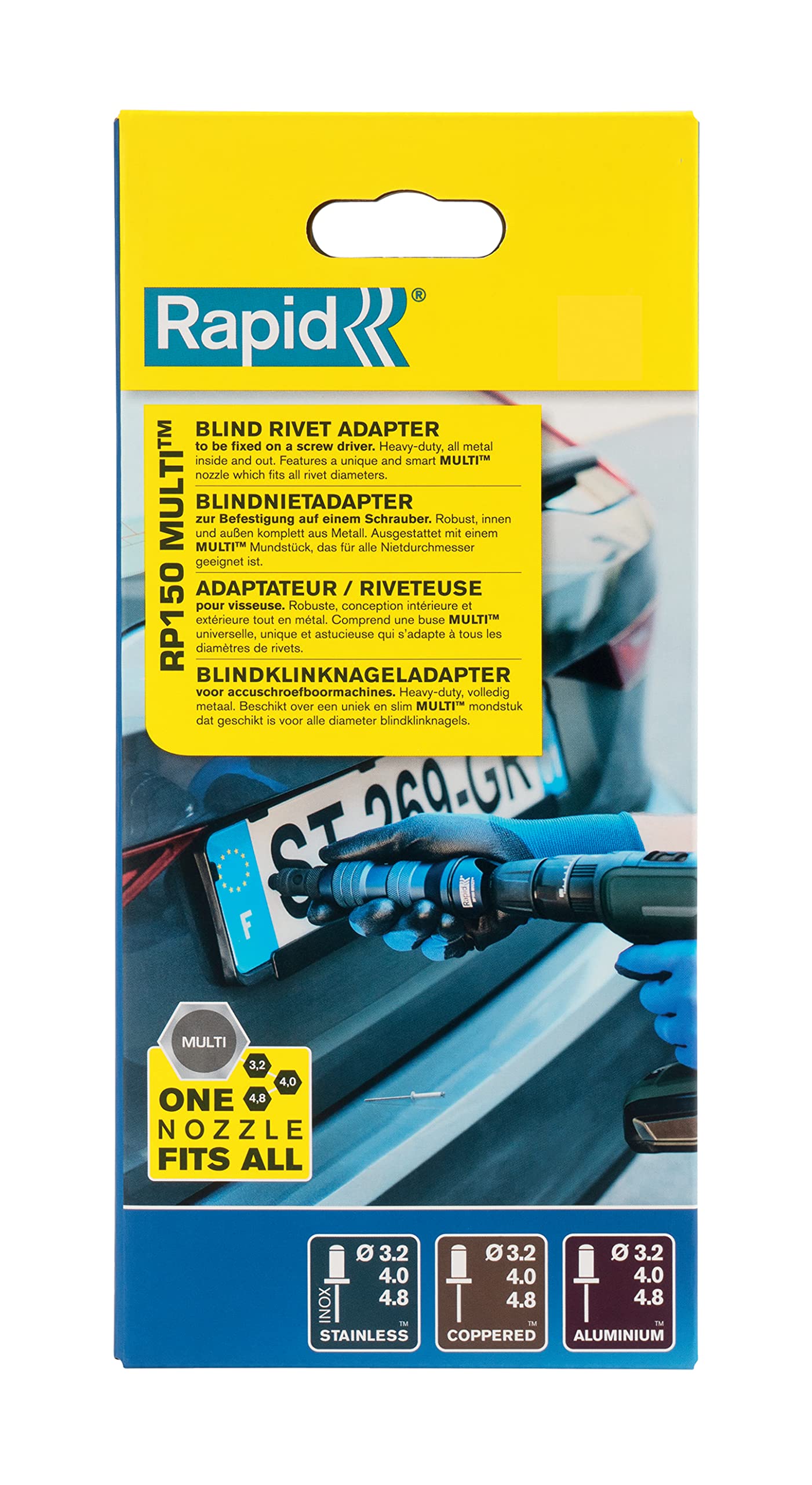 Rapid Rivetage RP150 MULTI adaptateur riveteuse, rivets de 3,2 à 4,8 mm