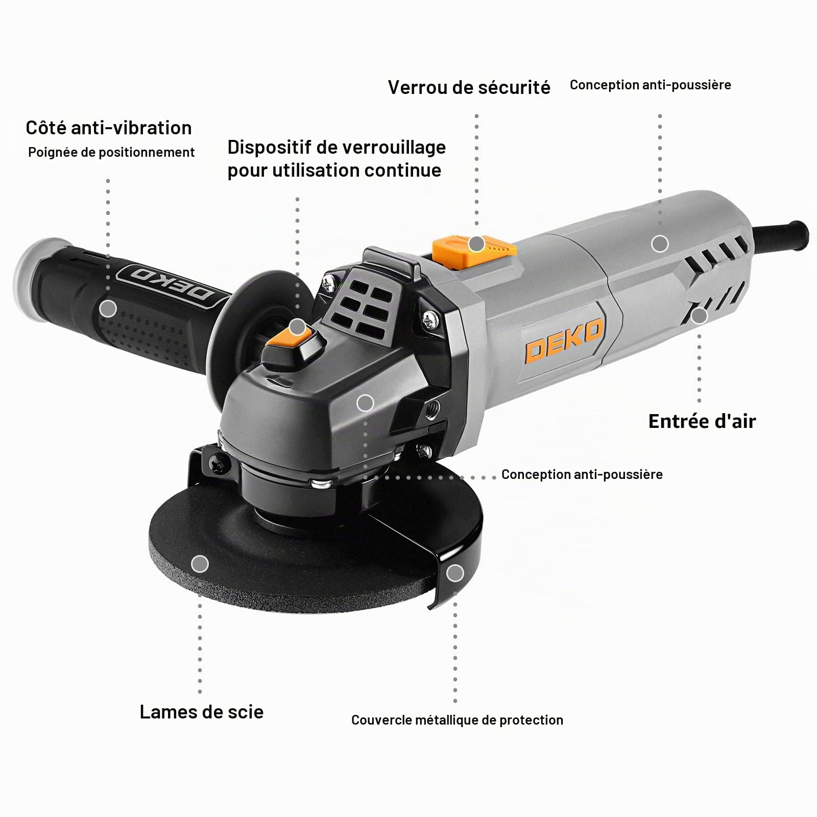 DEKOPRO POWER TOOLS meuleuse d’angle 750 W, 115 mm filaire