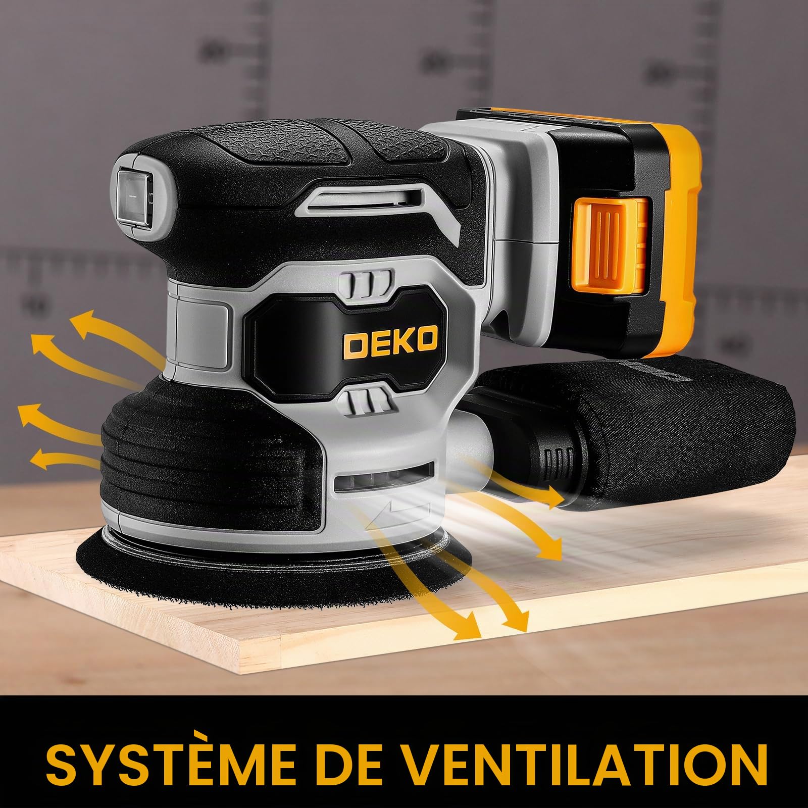 DEKOPRO POWER TOOLS ponceuse excentrique sans fil 20 V, 125 mm, 15 abrasifs