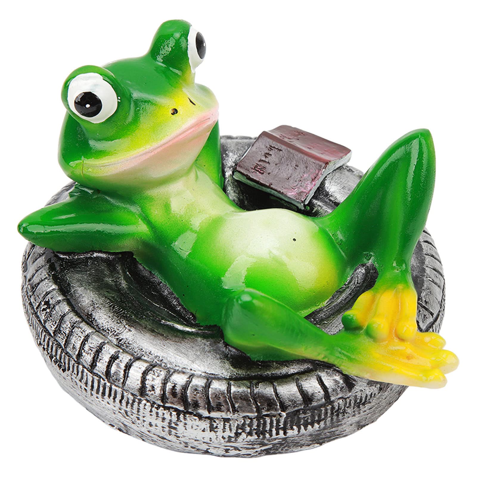 Omabeta Décoration d’étang grenouille flottante allongée sur un pneu en résine