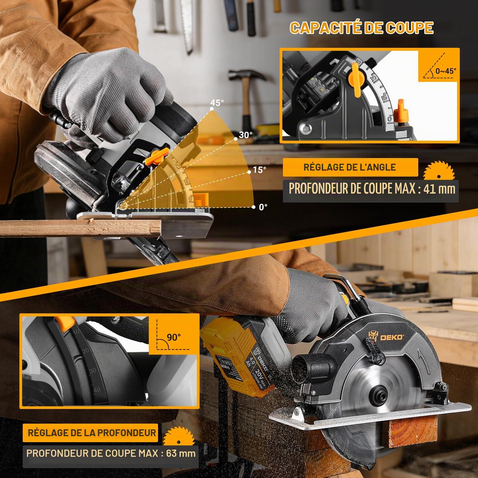 DEKOPRO POWER TOOLS scie circulaire sans fil 20 V 185 mm 2 batteries