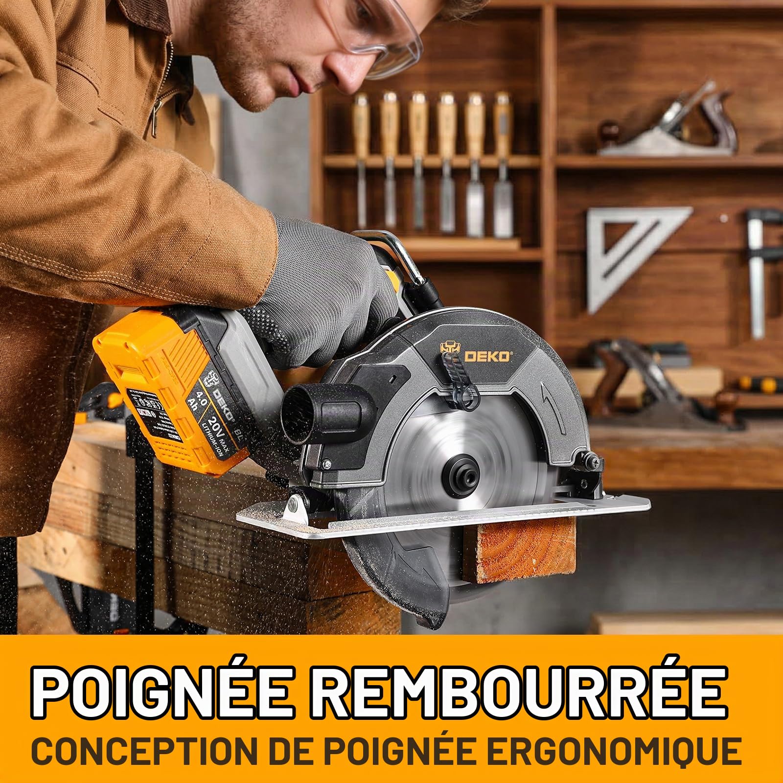 DEKOPRO POWER TOOLS scie circulaire sans fil 20 V 185 mm 2 batteries