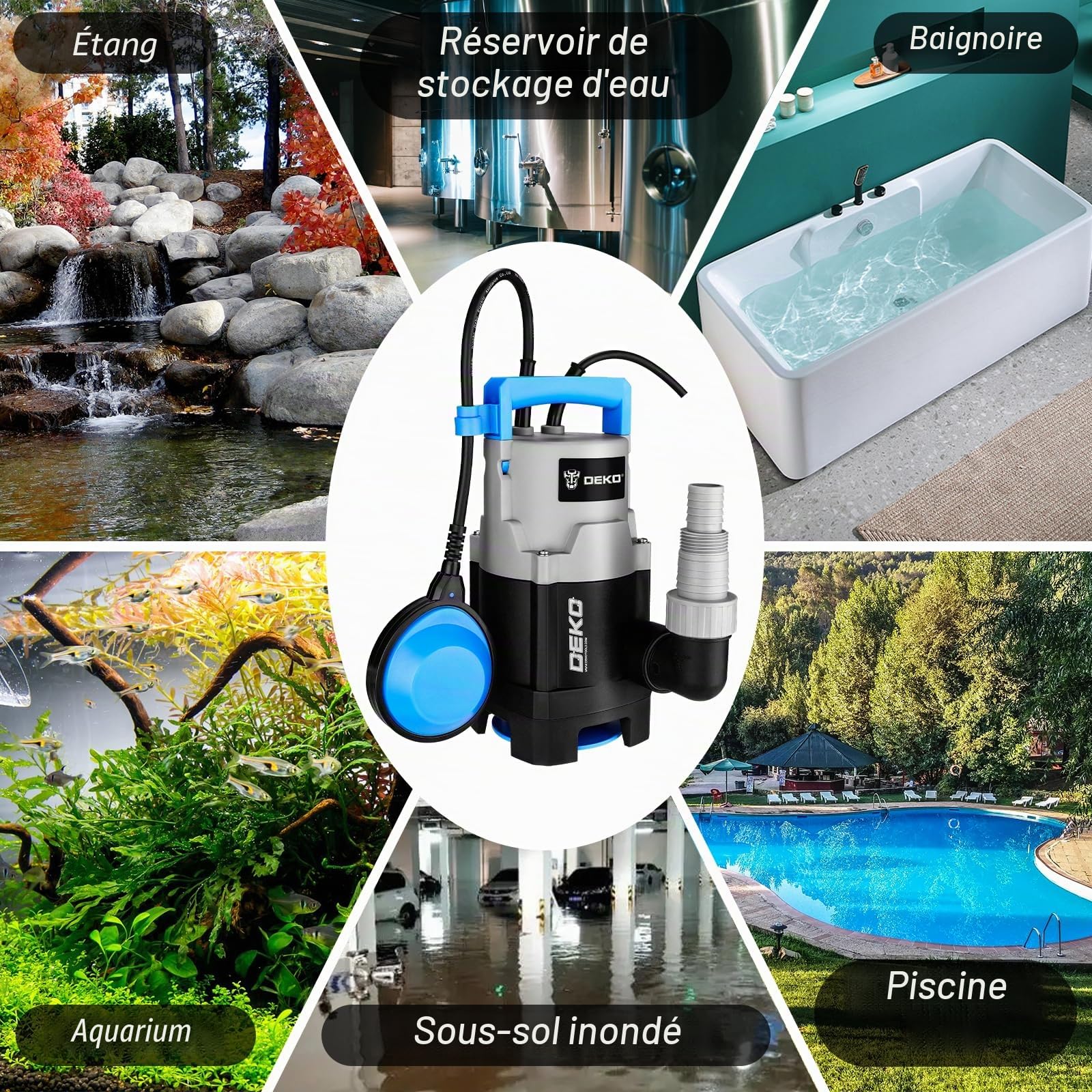 DEKOPRO SUMP PUMP pompe submersible 400 W, 8 000 l/h avec flotteur
