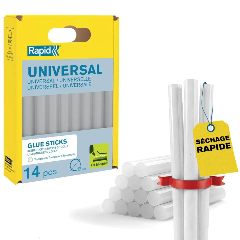 Rapid’os 16 Collage bâtons de colle transparente Ø 12 mm, 14 pièces
