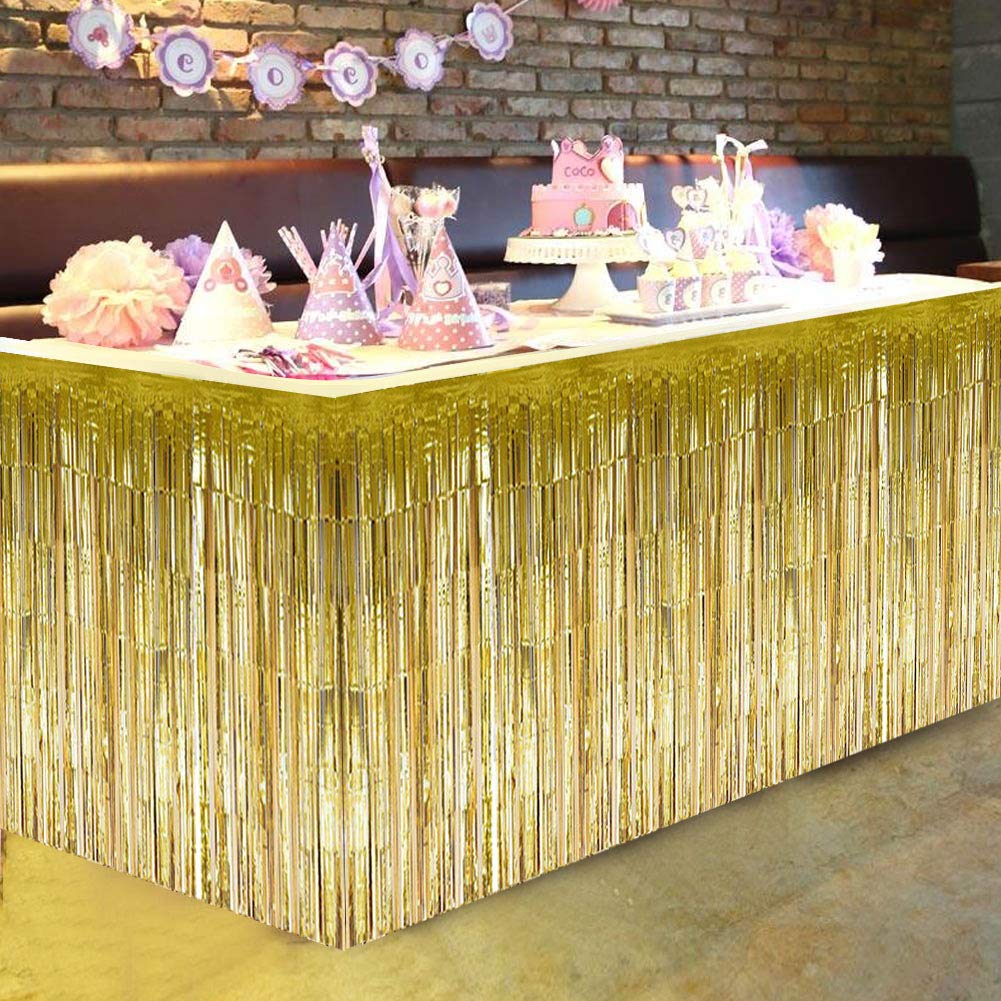 Omabeta Home Décor & Bathroom Décor jupe de table à glands métalliques or 74 × 274 cm