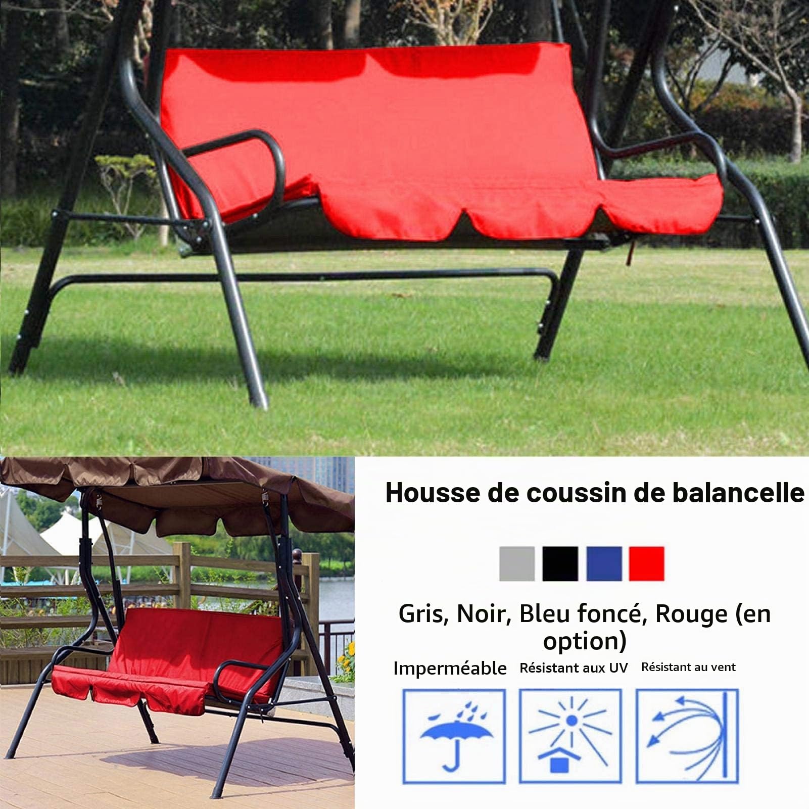 Omabeta Garden Machinery & Agricultural Equipment housse balançoire 3 places rouge, imperméable