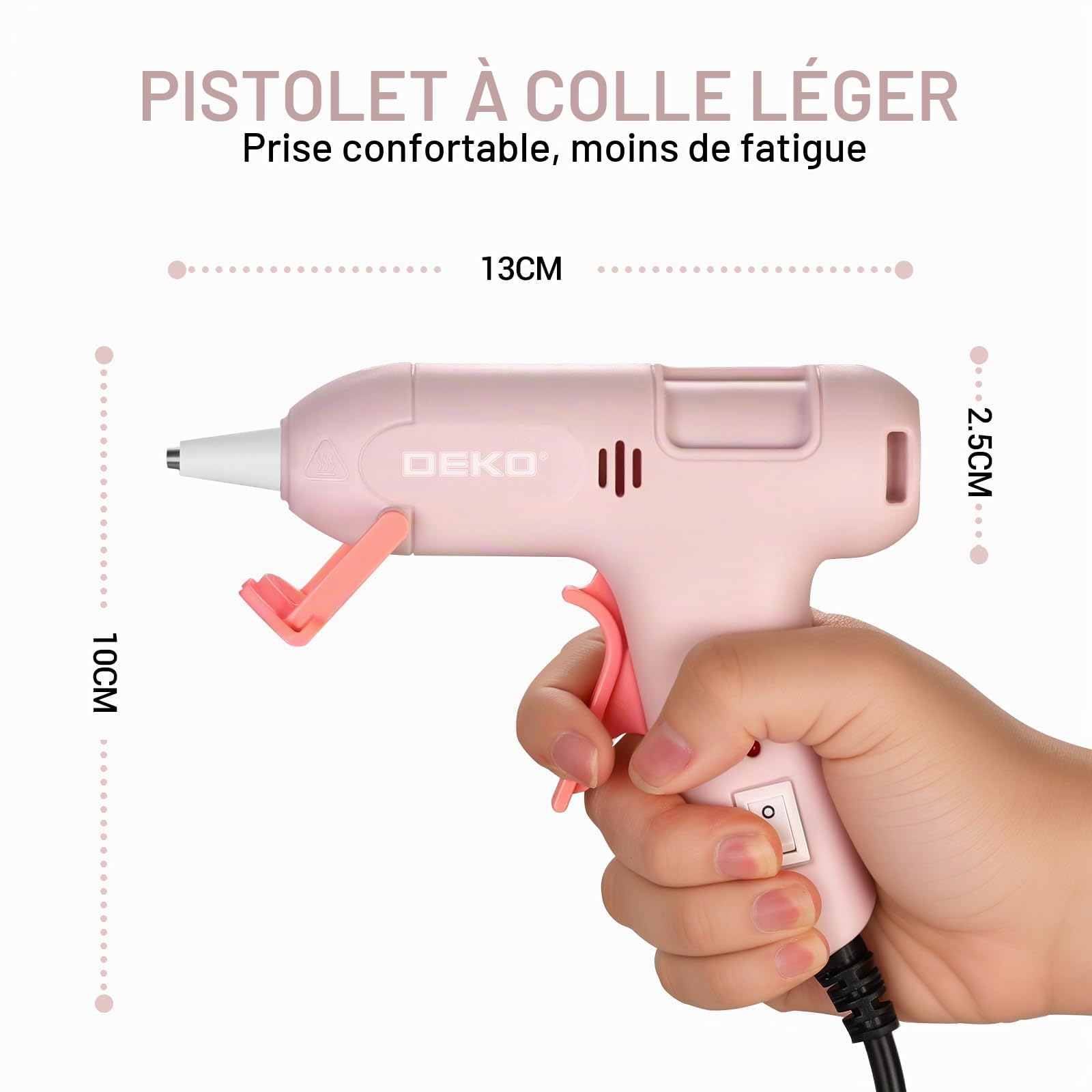 DEKOPRO POWER TOOLS pistolet à colle 20 W rose 60 bâtons réglable