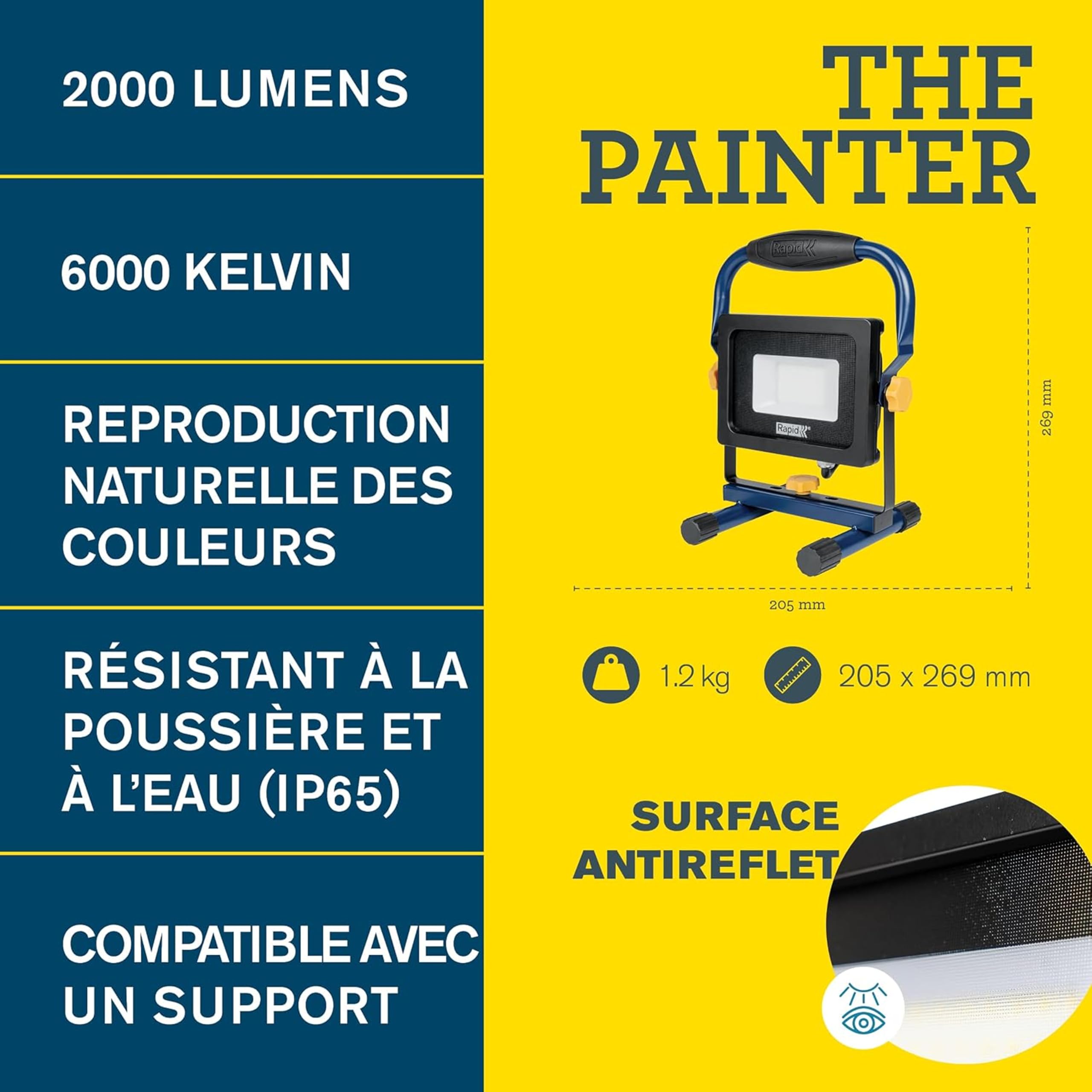 Rapid’os 16 Lampes de Chantier The Painter projecteur LED 2000 lumens IP65