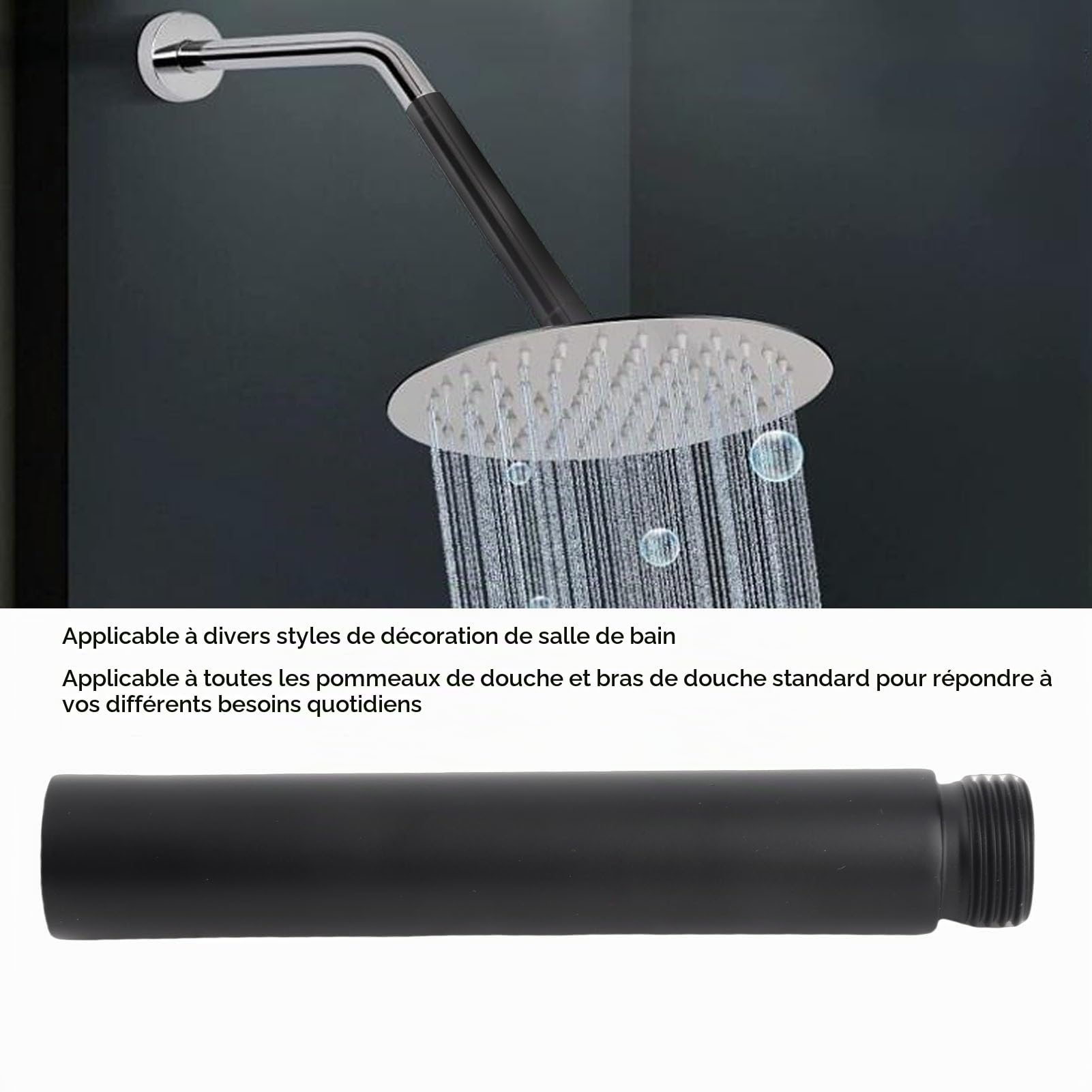 Omabeta Home Décor & Bathroom Décor rallonge de douche noire en acier inoxydable