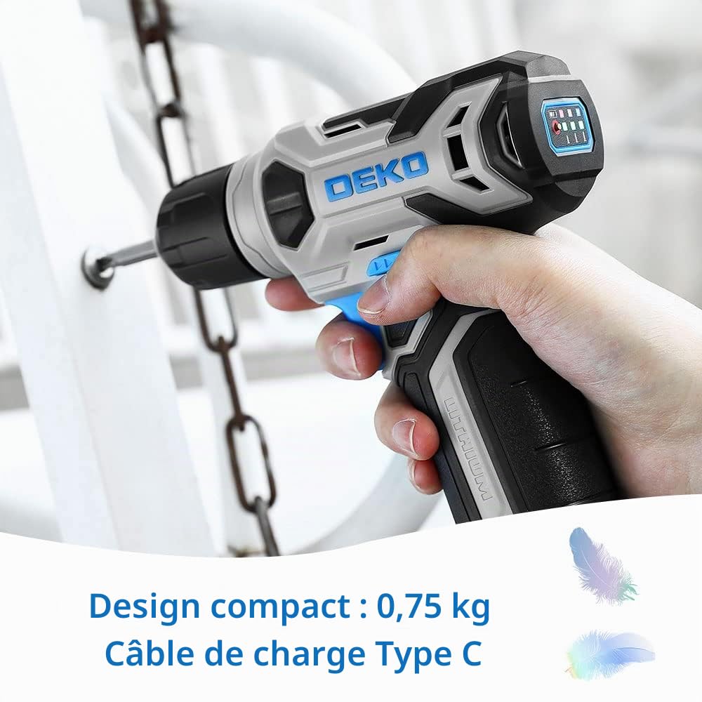 DEKOPRO POWER TOOLS Perceuse-visseuse sans fil 8 V bleue, 42 accessoires