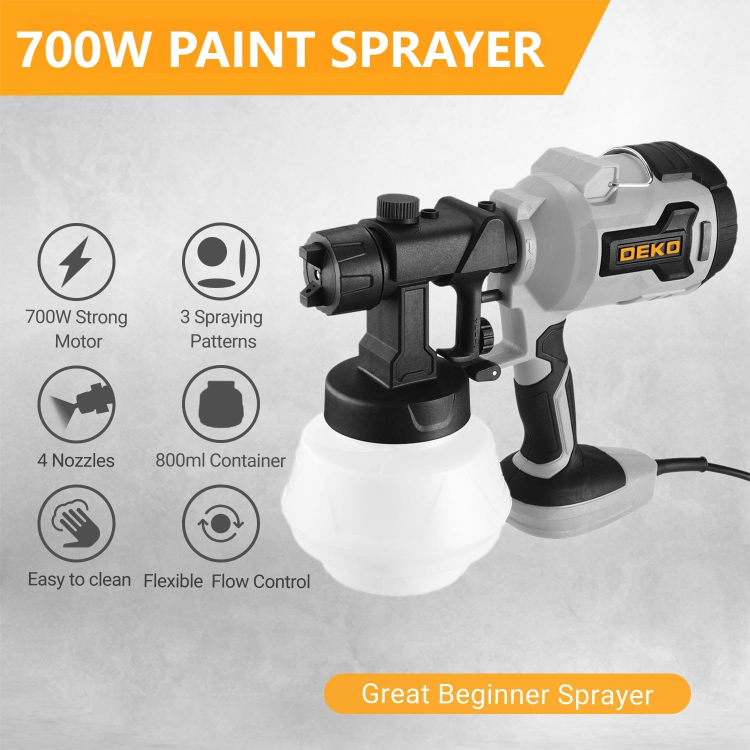 DEKOPRO PAINT SPRAYER 700 W Pistolet à peinture gris 800 ml HVLP