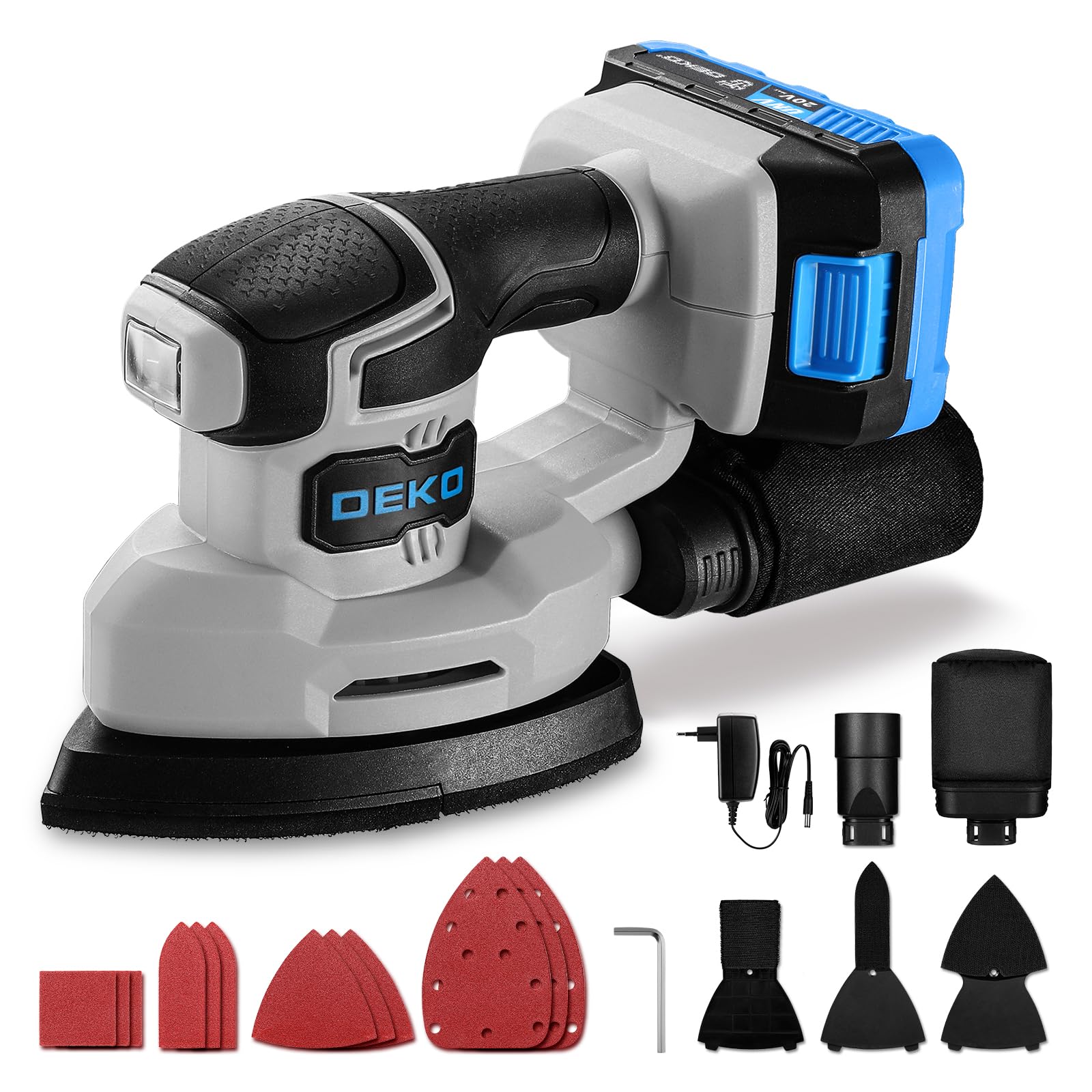 DEKOPRO POWER TOOLS ponceuse delta sans fil bleue 20 V avec batterie