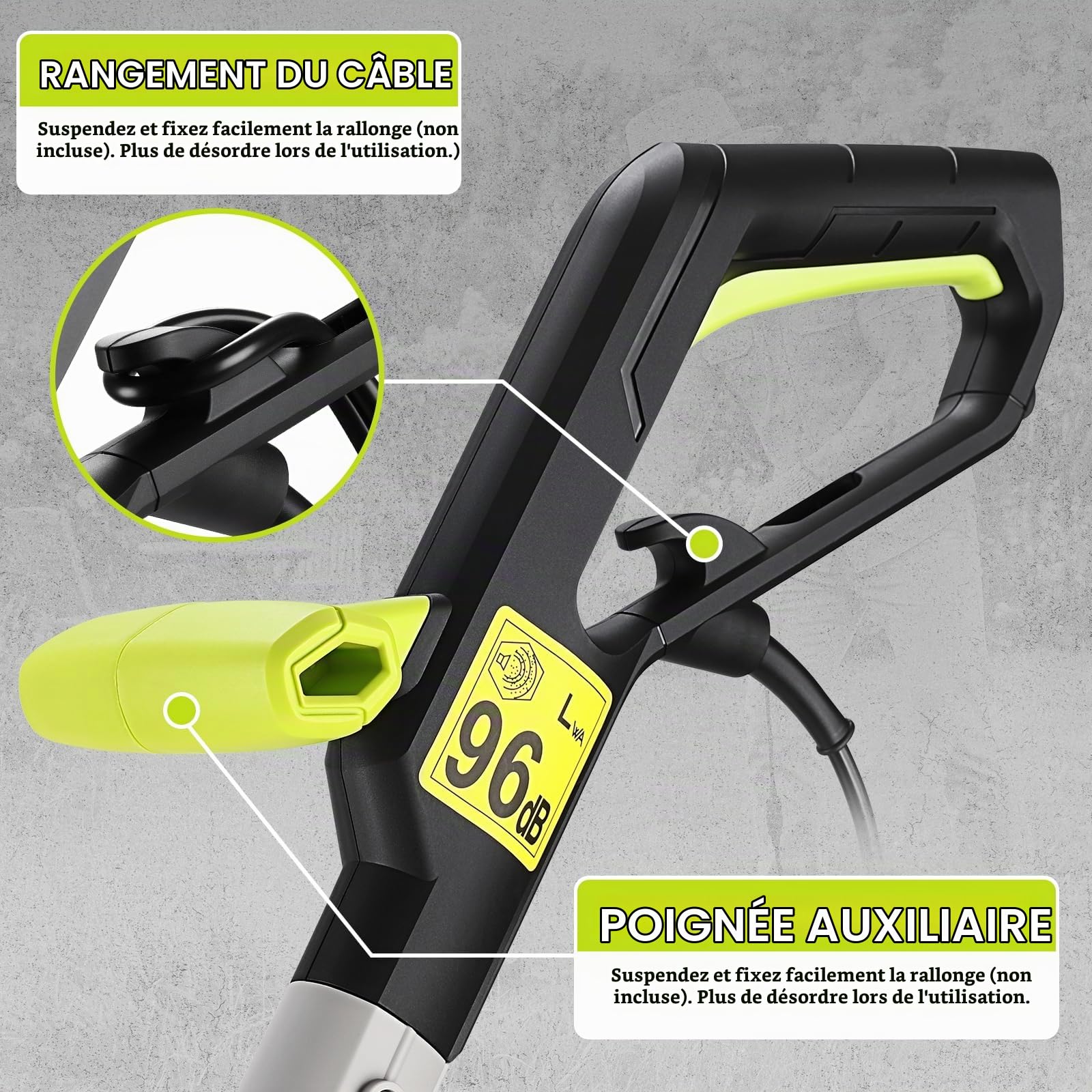 DEKOPRO GARDEN TOOLS 250 W coupe-bordure 100 cm vert double fil