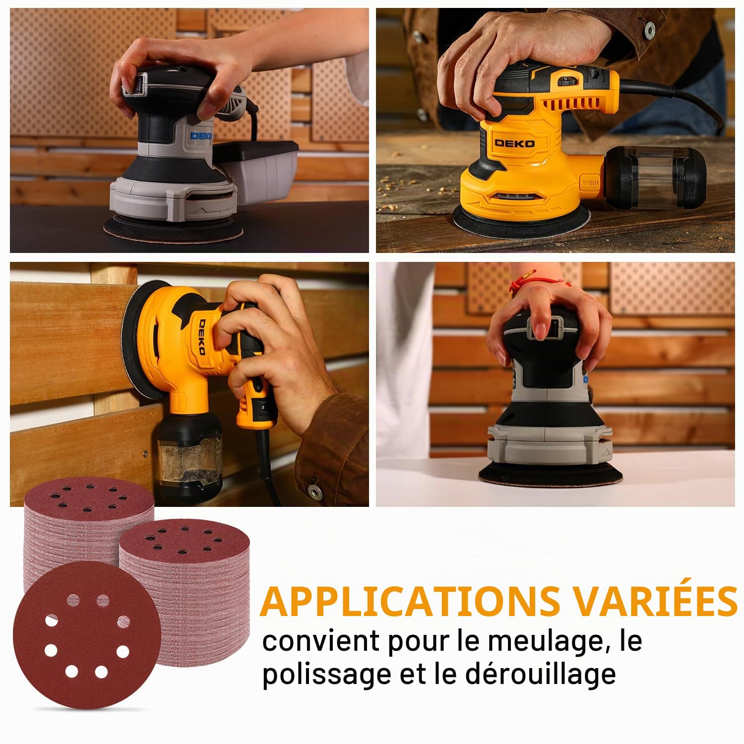 DEKOPRO POWER TOOLS disques abrasifs 125 mm, 150 pièces, 10 grains