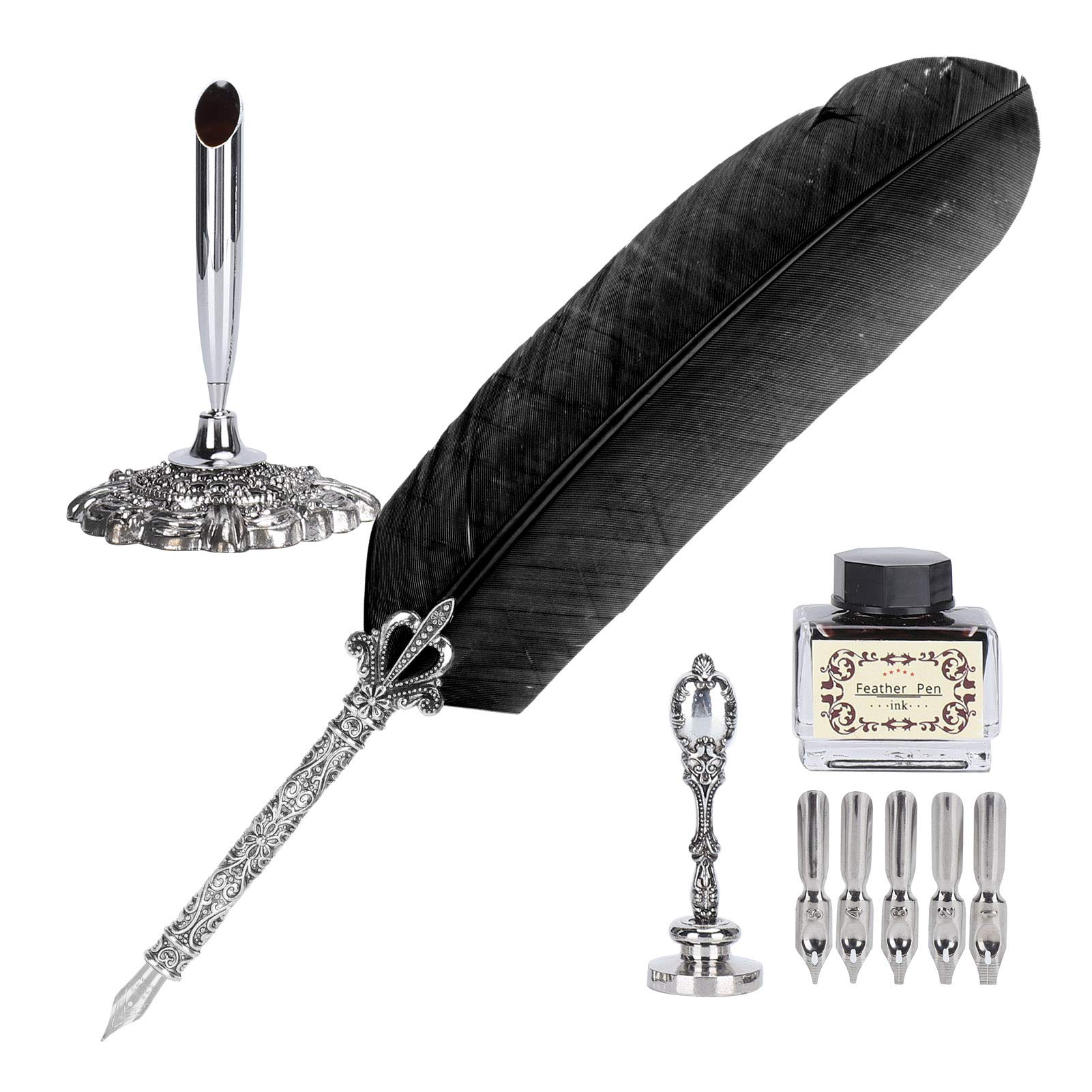 Omabeta Toys & Games stylo à tremper noir, 6 plumes, métal