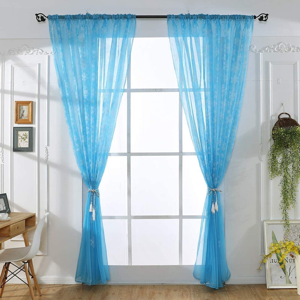 Omabeta Home Décor & Bathroom Décor rideau voilage flocon de neige bleu ciel 1 pièce polyester