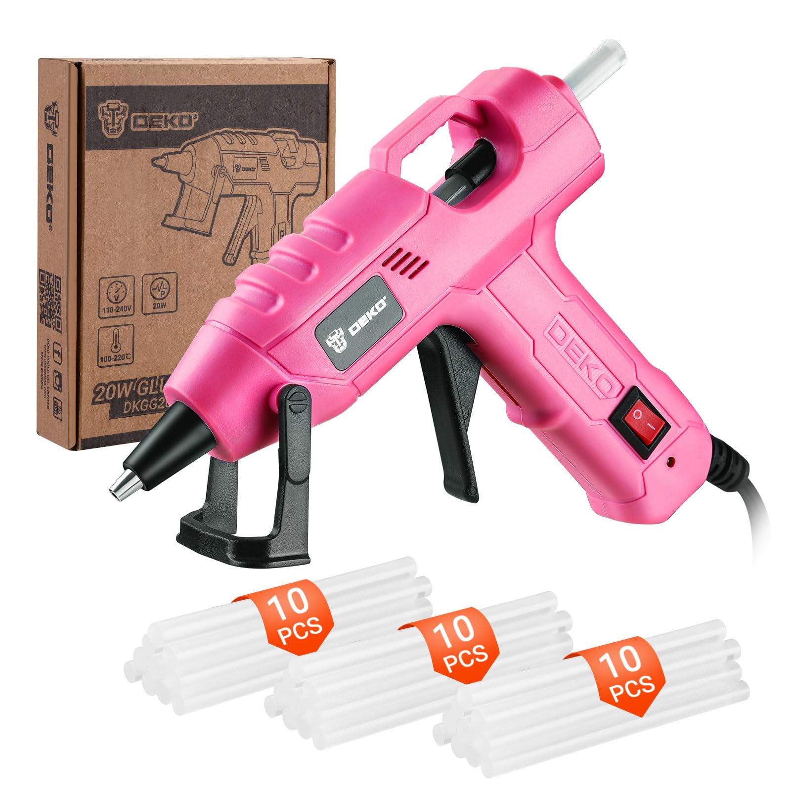 DEKOPRO POWER TOOLS pistolet à colle chaude 20 W 30 bâtons 7 mm