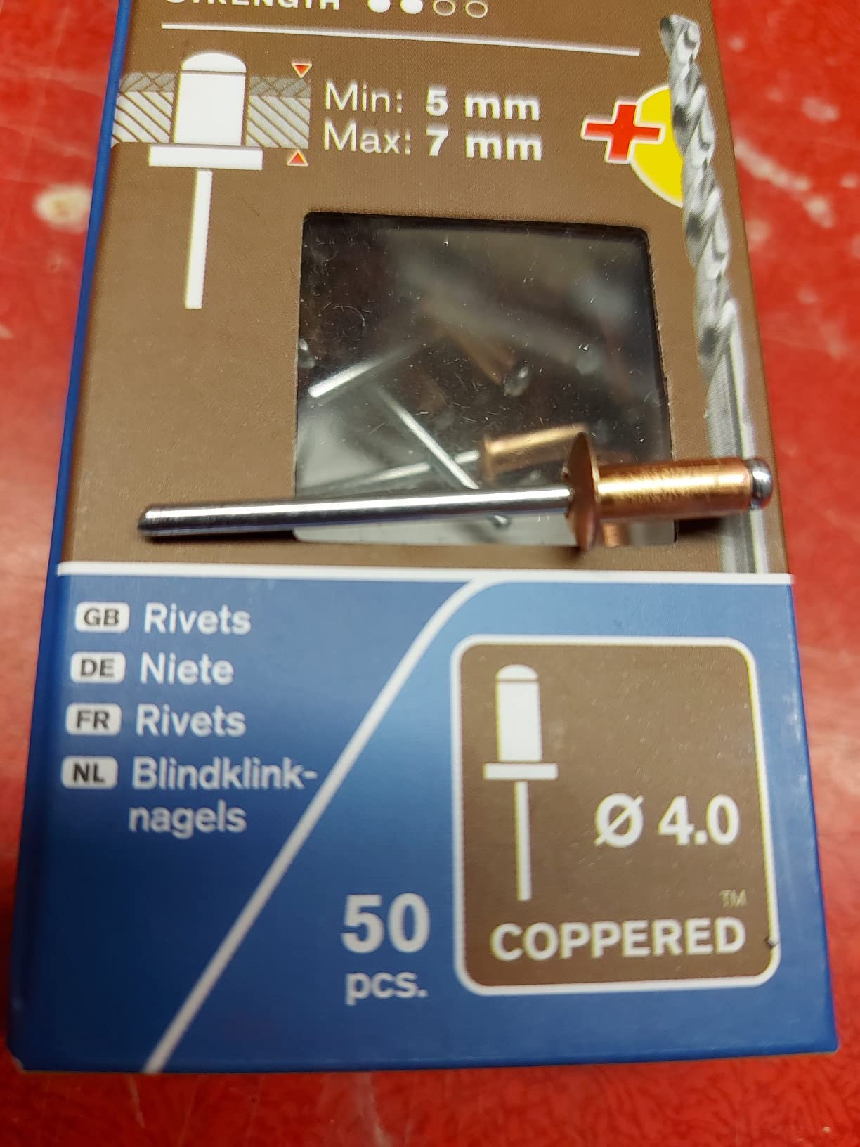 Rapid’os 16 Rivetage 5001462 rivets pop cuivrés 4 × 10 mm 50 pièces avec foret