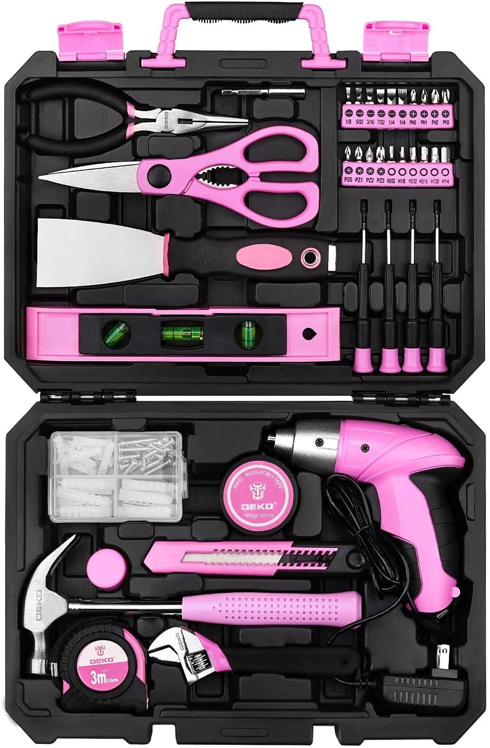 DEKOPRO TOOL KIT ensemble d’outils 98 pièces rose avec visseuse 3,6 V