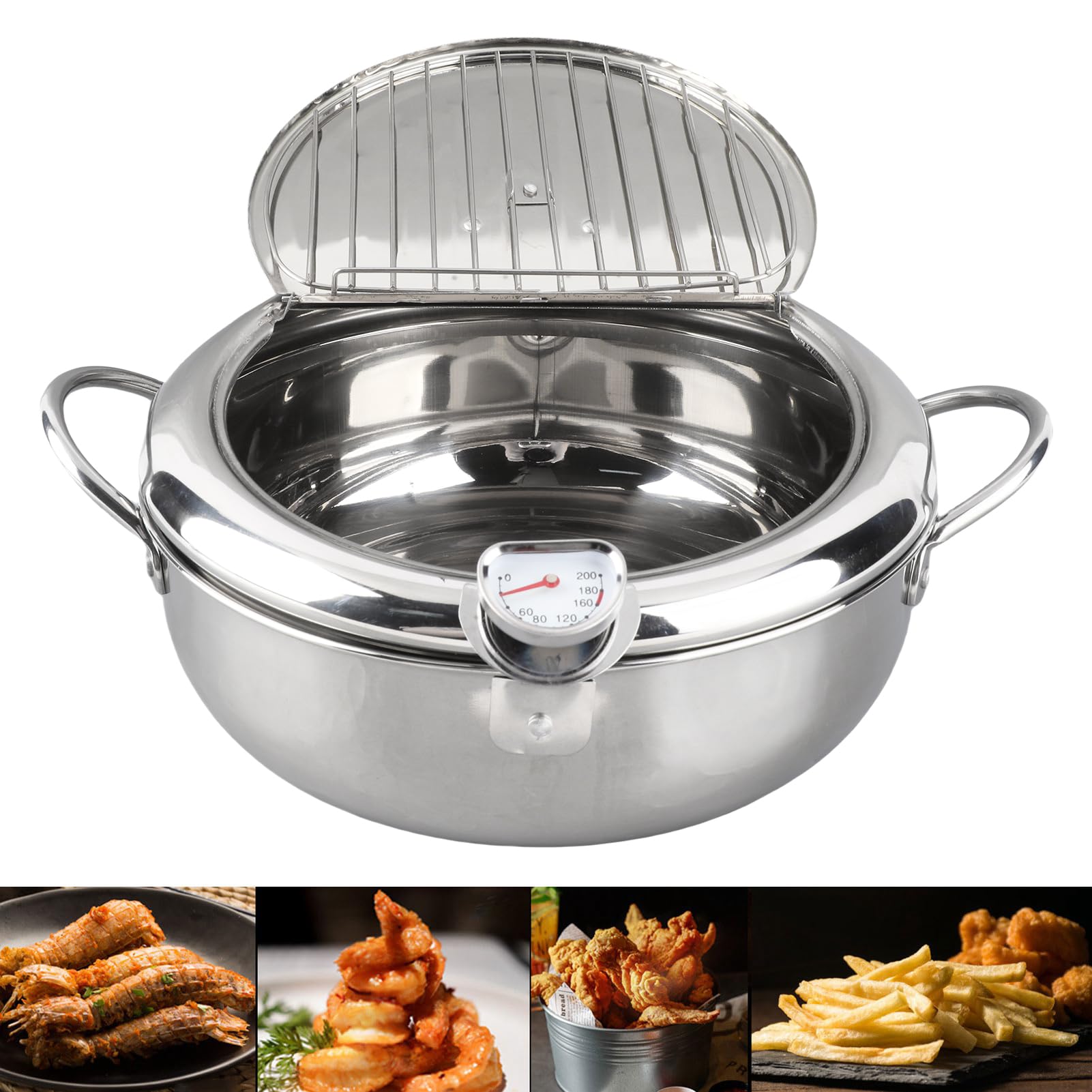 Omabeta Kitchen Utensils & Cooking Tools mini friteuse japonaise avec thermomètre 20 cm inox