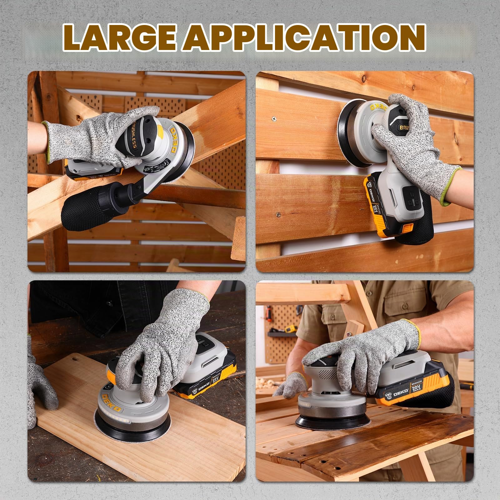 DEKOPRO POWER TOOLS Ponceuse excentrique sans fil 125 mm 2,0 Ah 16 abrasifs