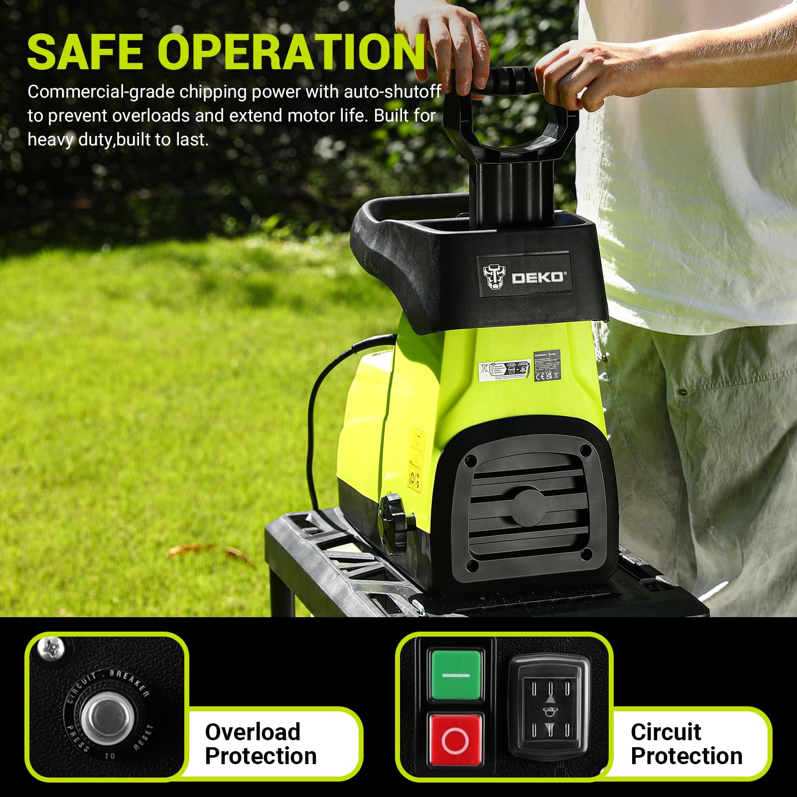 DEKOPRO GARDEN TOOLS broyeur de végétaux électrique 2800 W 45 mm bac 60 L à lames