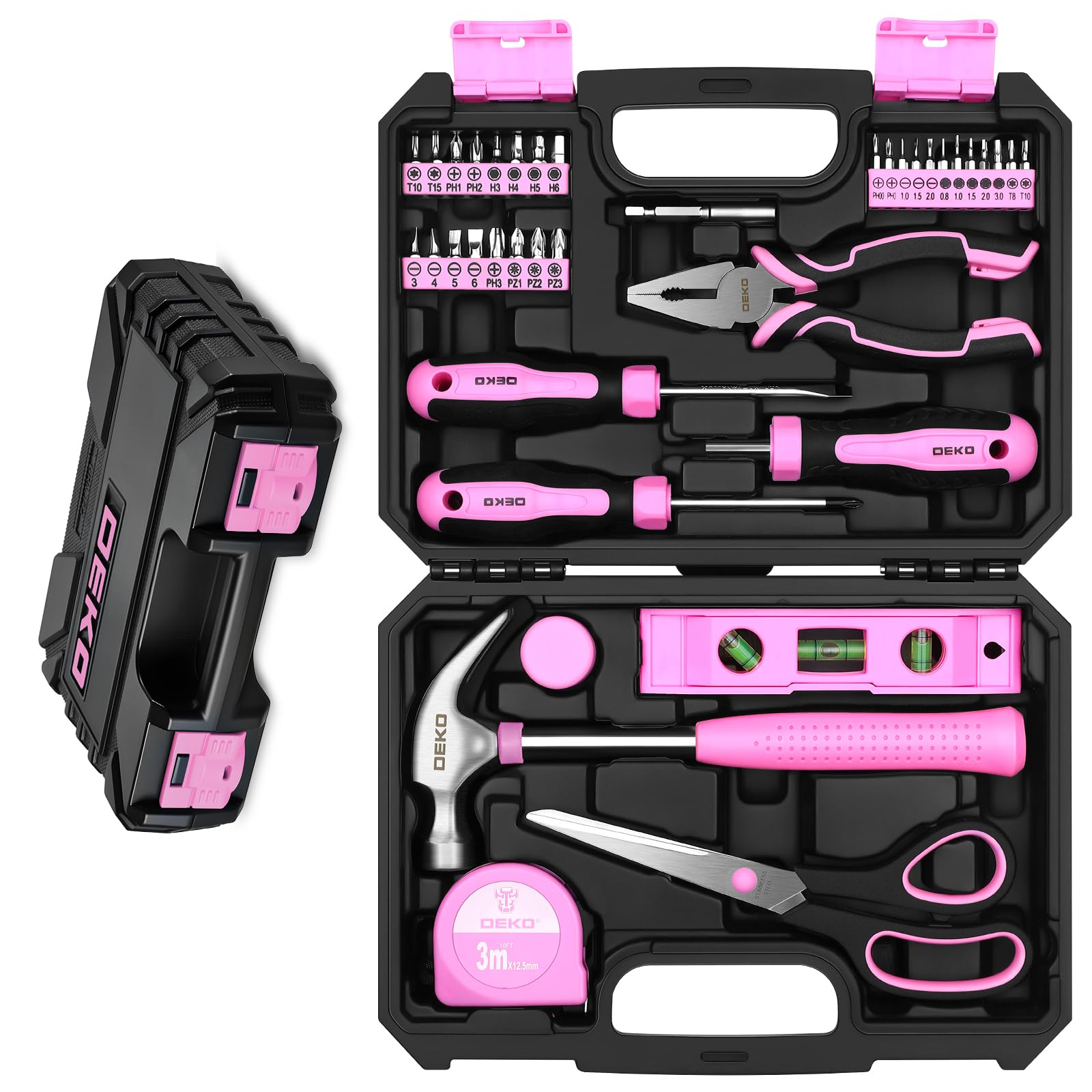 DEKOPRO TOOL KIT boîte à outils 42 pièces rose avec poignées antidérapantes