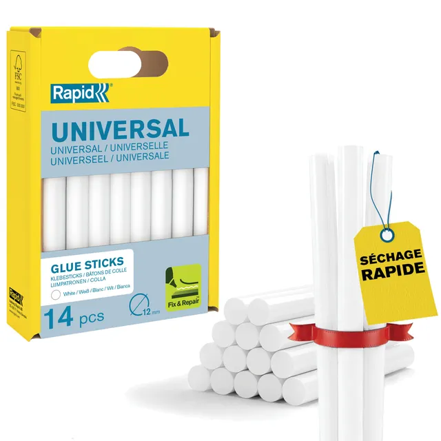 Rapid’os 16 Collage 40107355 bâtons de colle blanche 12 mm 14 pièces