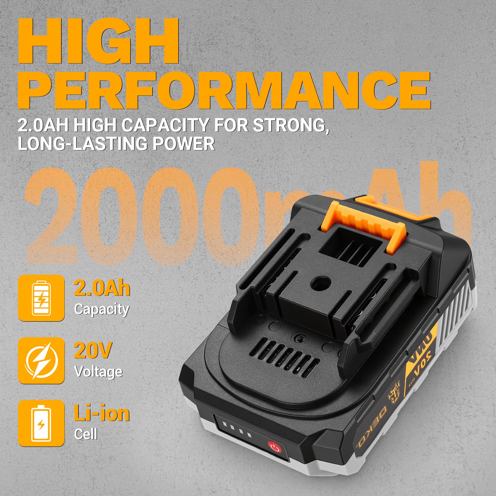 DEKOPRO POWER TOOLS batterie lithium-ion 20 V 2 000 mAh pour outils sans fil
