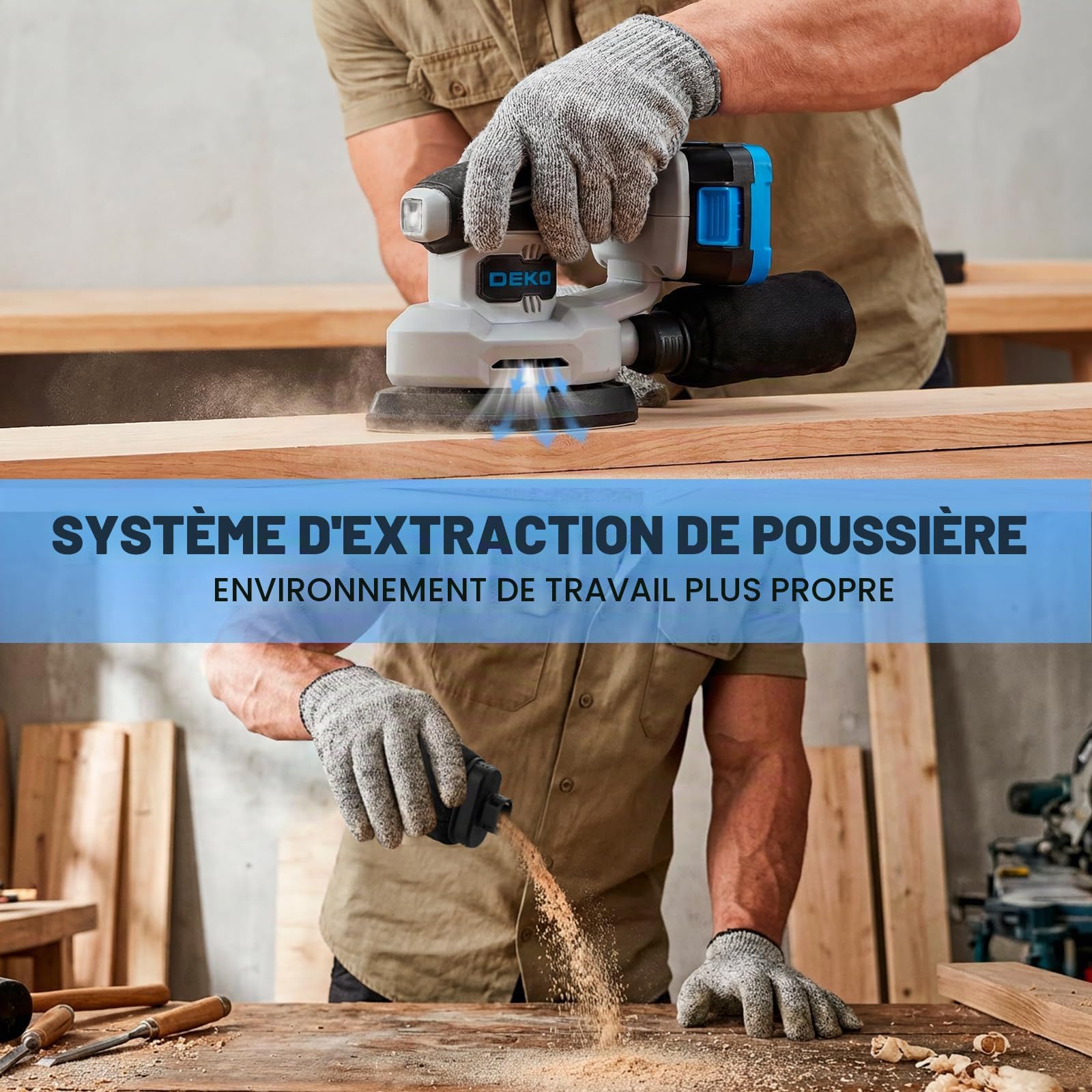 DEKOPRO POWER TOOLS ponceuse delta sans fil bleue 20 V avec batterie