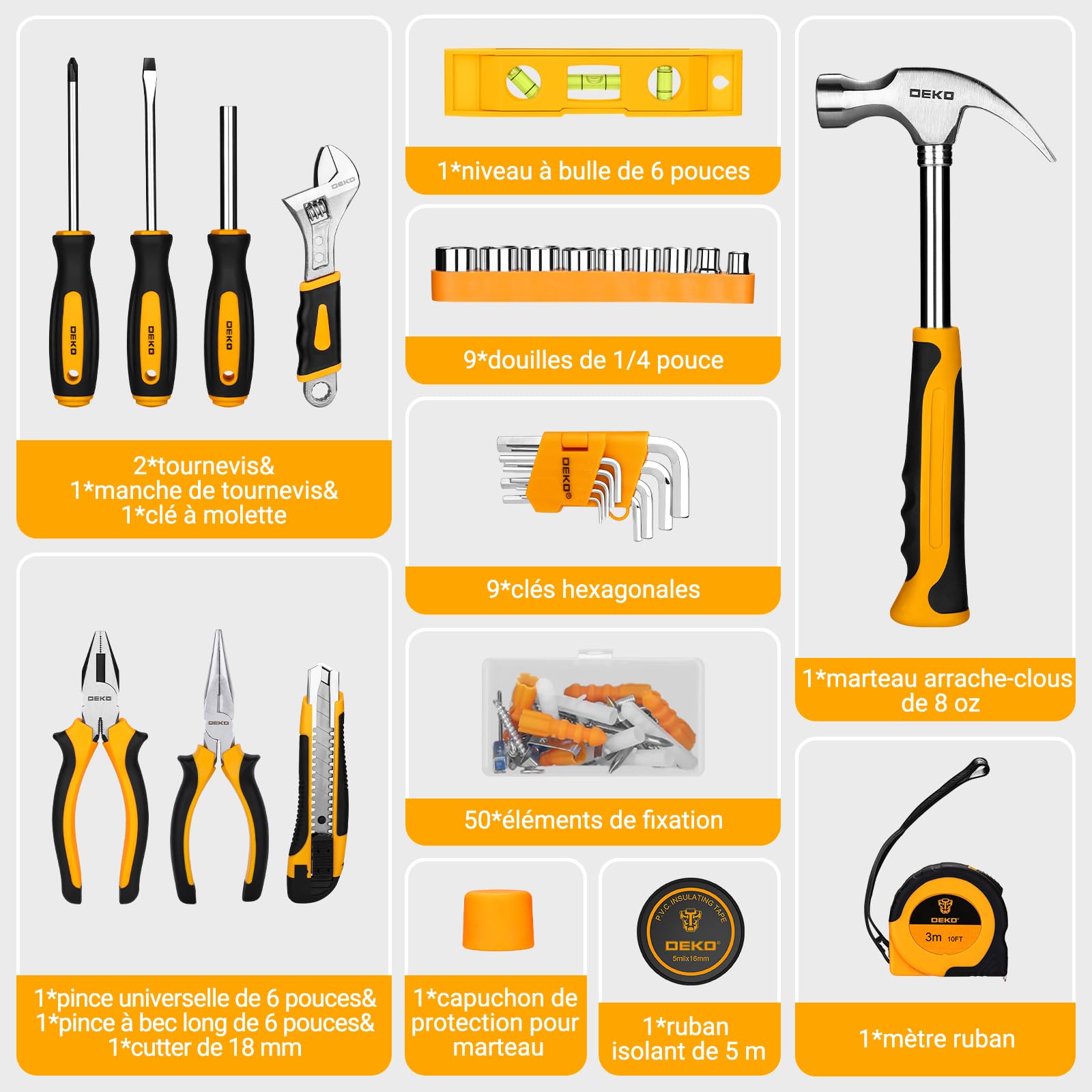DEKOPRO TOOL KIT boîte à outils 133 pièces grise avec perceuse-visseuse 12 V