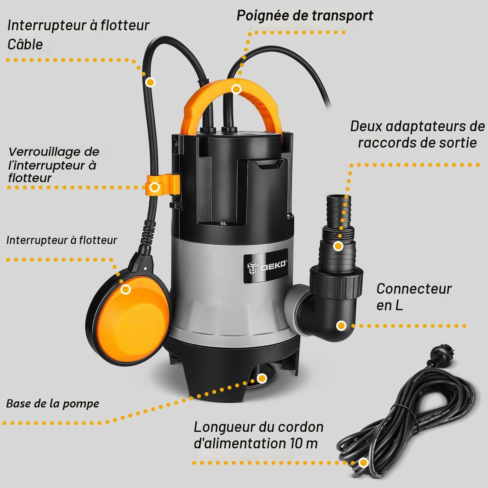 DEKOPRO SUMP PUMP pompe submersible 400 W eaux sales à flotteur