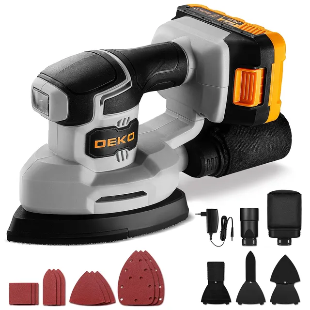 DEKOPRO POWER TOOLS ponceuse delta sans fil 20 V 13000 tr/min avec dépoussiéreur