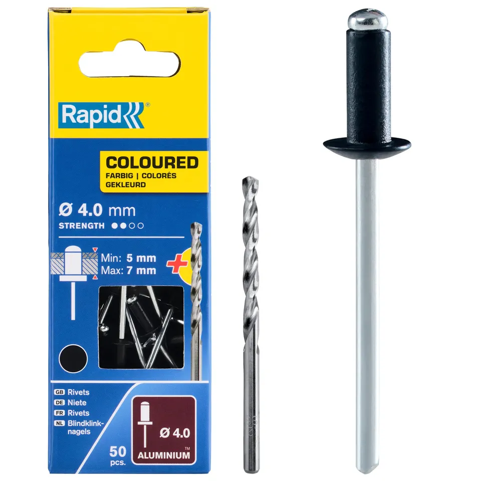 Rapid’os 16 Rivetage rivets aveugles noirs 4 × 10 mm 50 pièces aluminium