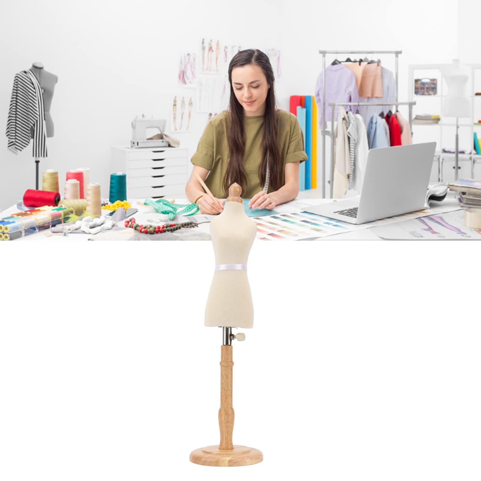 Omabeta Toys & Games mannequin de couture miniature base ronde en bois de hêtre naturel