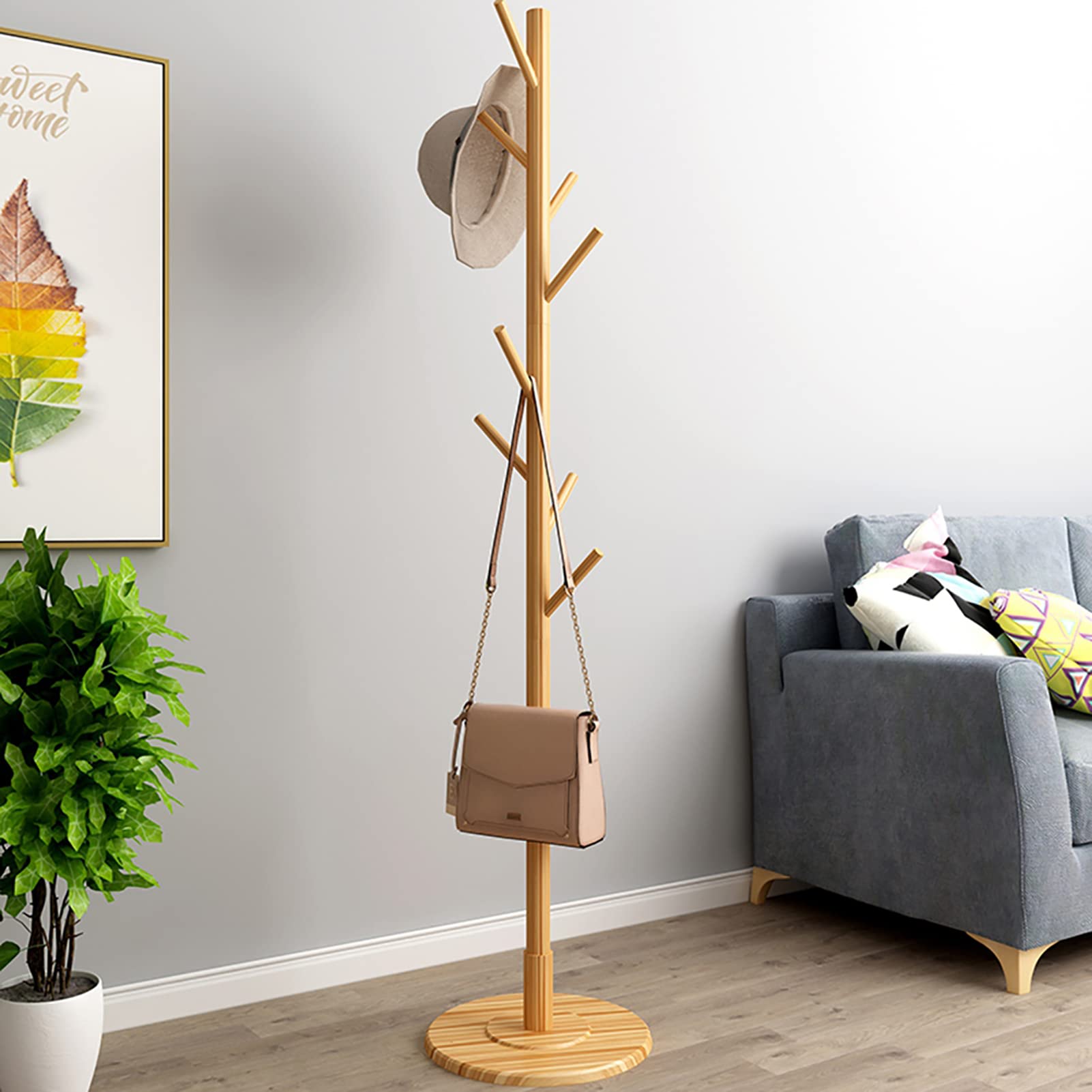 Omabeta Home Décor & Bathroom Décor porte-manteau sur pied en bois naturel 165 cm