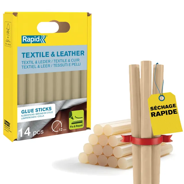 Rapid’os 16 Collage bâtons de colle Textile & Cuir 14 pièces 125 g sans solvant