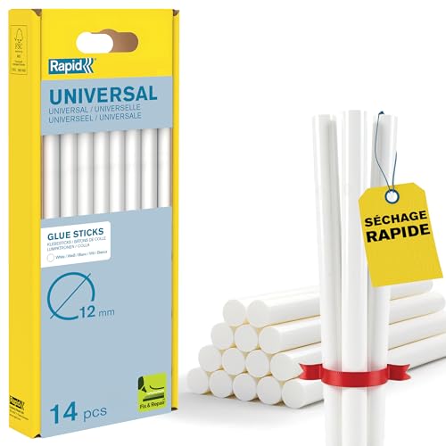 Rapid Collage bâtons de colle universelle blanche 12 mm × 190 mm, 14 pièces