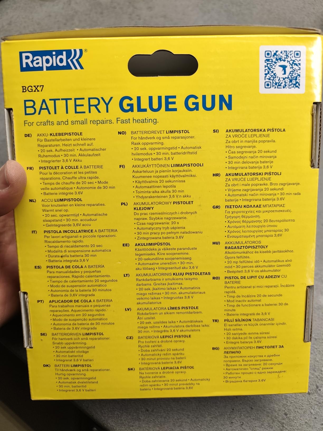 Rapid’os 16 Collage BGX7 pistolet à colle sans fil 7 mm Blister, boîte FSC