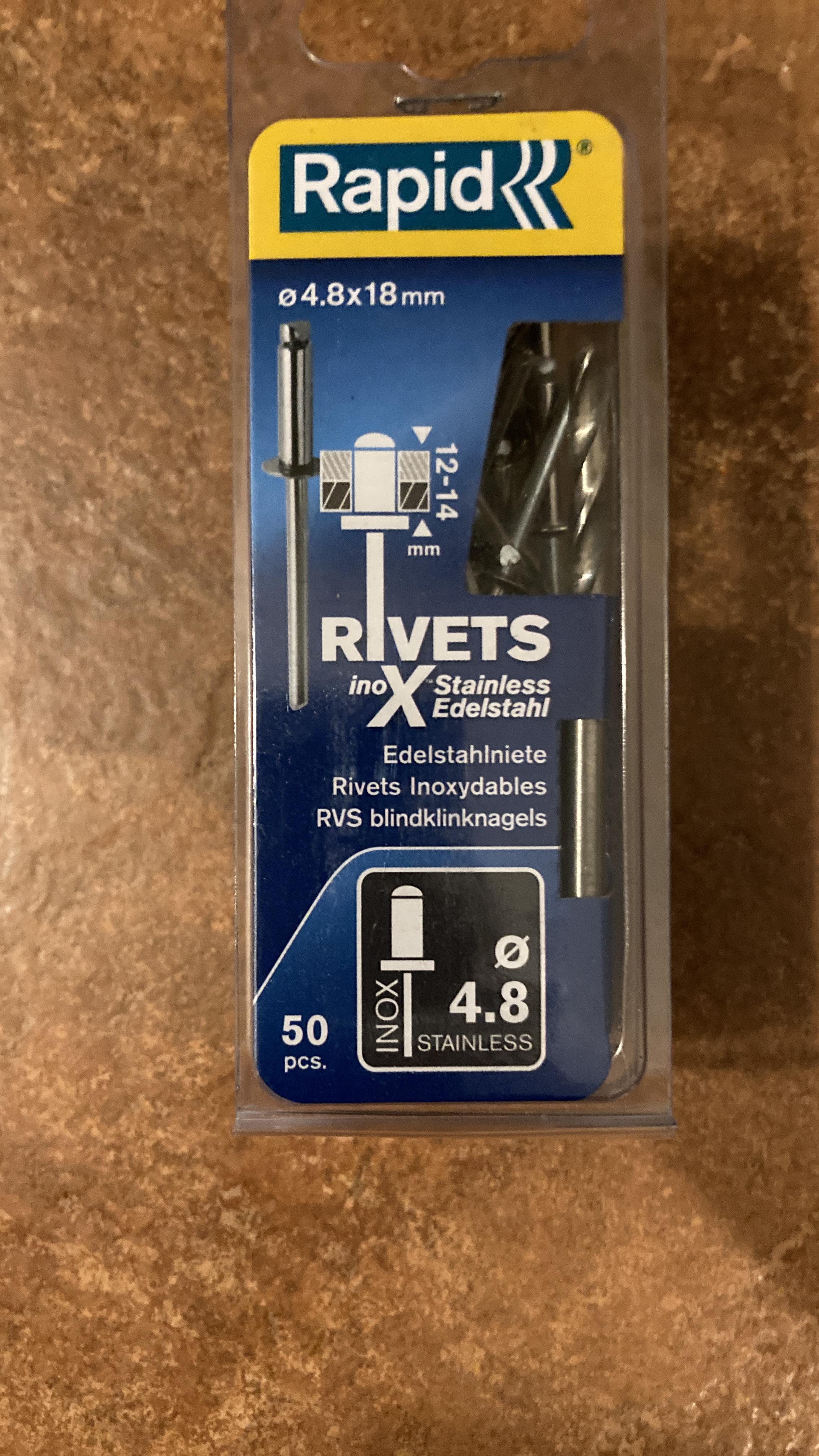 Rapid’os 16 Rivetage Rivets acier inoxydable Ø4,8 x 10 mm, 50 pièces avec foret