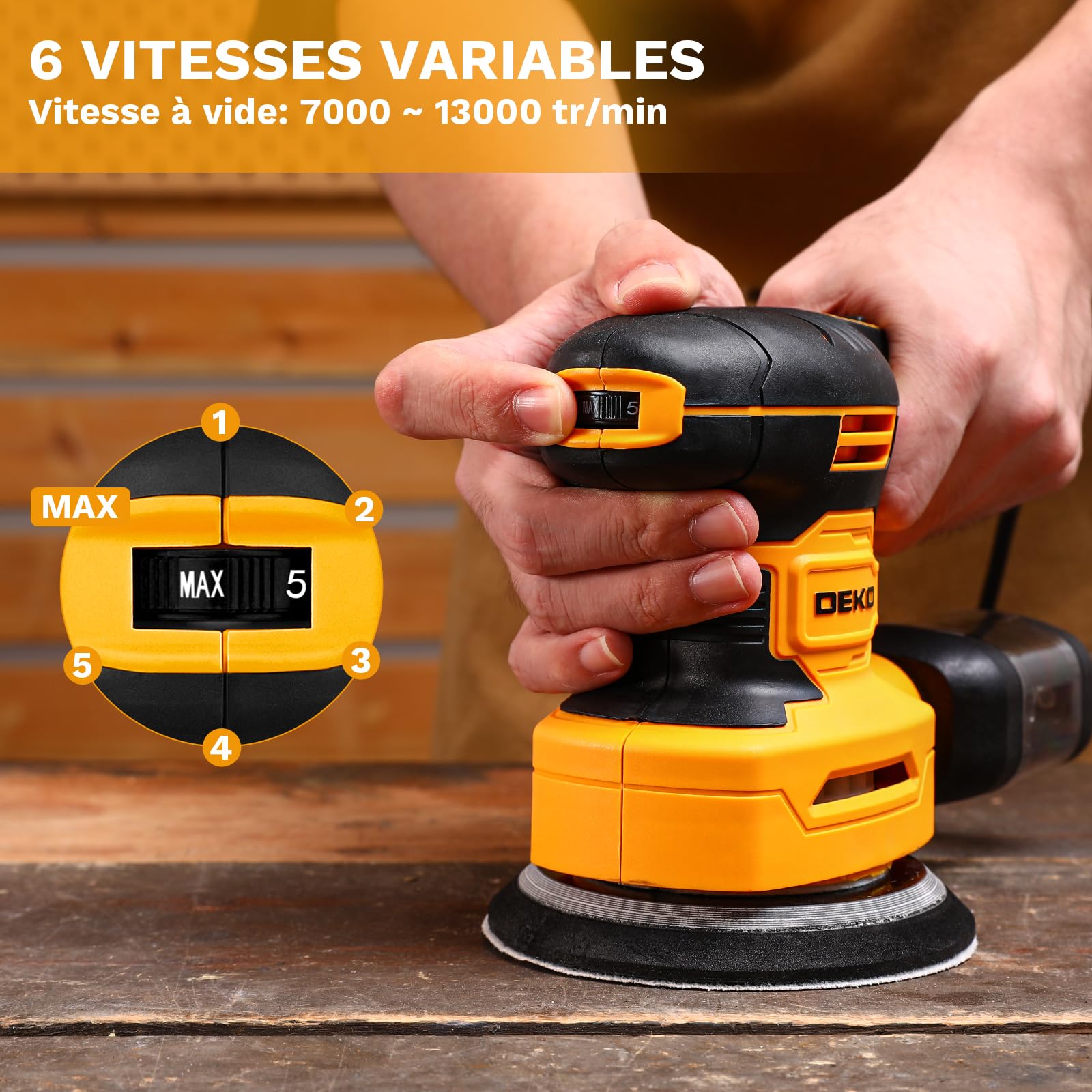 DEKOPRO POWER TOOLS Multifonction 300W ponceuse 3 en 1, 15 abrasifs, 6 vitesses