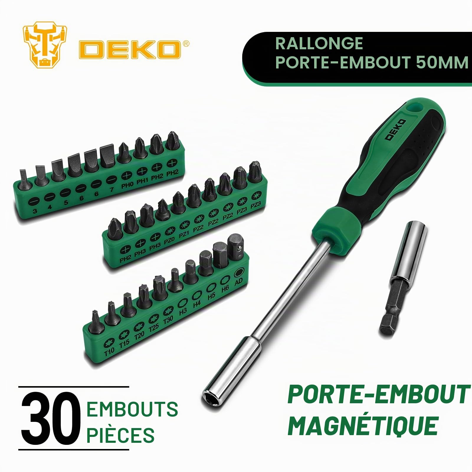 DEKOPRO TOOL KIT TZ62 coffret à outils 62 pièces vert
